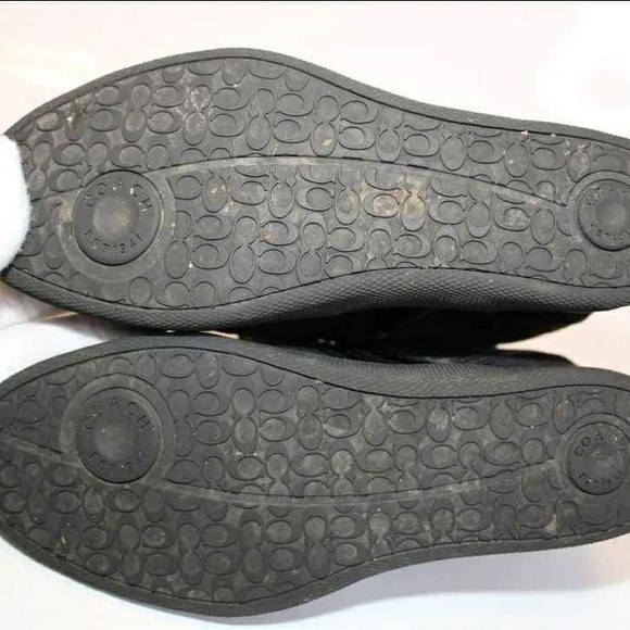 Coach Designer Alara 6.5 M Black Suede Signature Logo Wedge Sneakers - Picture 8 of 10